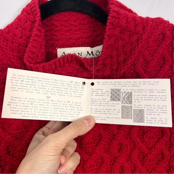 NWT Aran Mor Ireland pure merino wool ruby red high neck sweater L - Picture 14 of 17
